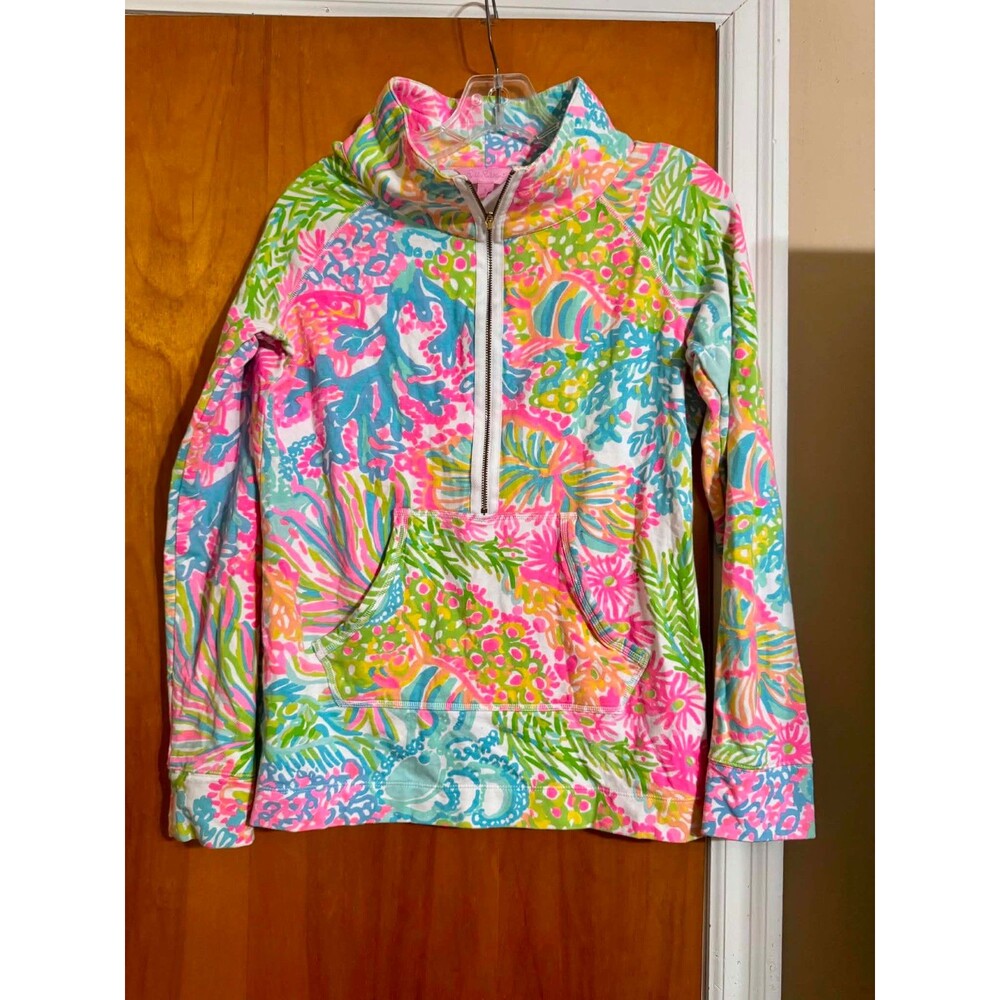 Lilly Pulitzer Multi-Color Coral Print Skipper Half Zipper Pullover size S